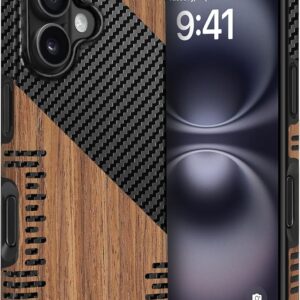 Mobile Phone Case, (Natural Wood & Carbon Fibre Hybrid) Thin Case, Black + Brown